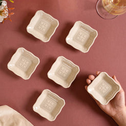 Embossed Square Small Dessert Dish Set Of 6 3" x 3" - Small plates, dip dish, dip bowls, ceramic dip bowls