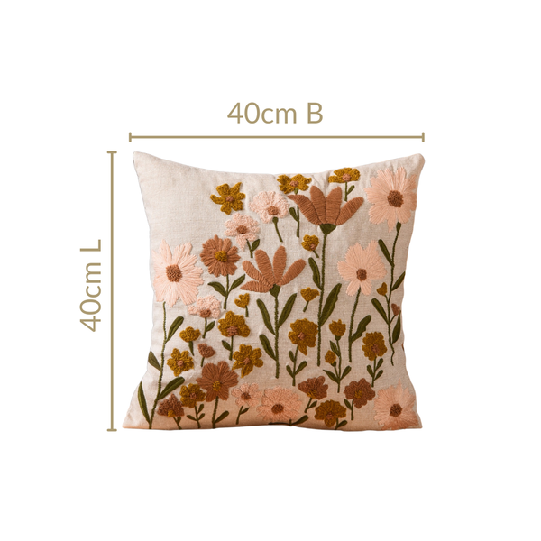 Beige Chambray Floral Couch Cushion Cover 40x40cm