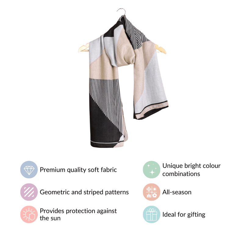 Beige Black Geometric Designer Women's Scarf