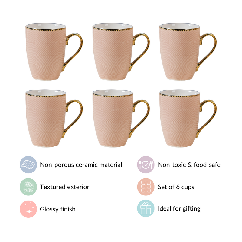 Design Mug For Coffee Set of 6 Beige 330ml - Coffee mugs, coffee mug set, tea mugs, ceramic coffee mugs