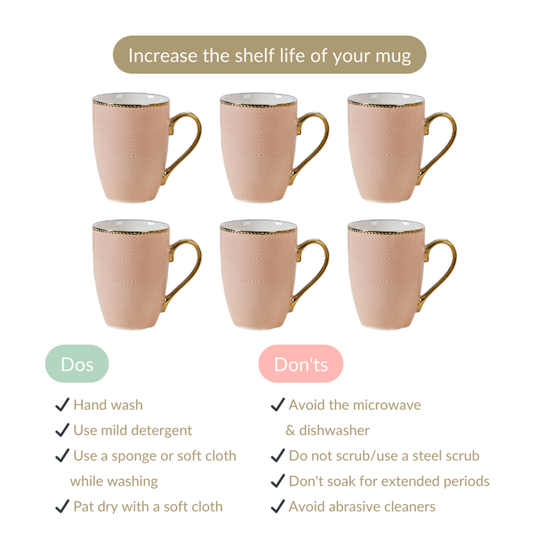 Design Mug For Coffee Set of 6 Beige 330ml - Coffee mugs, coffee mug set, tea mugs, ceramic coffee mugs