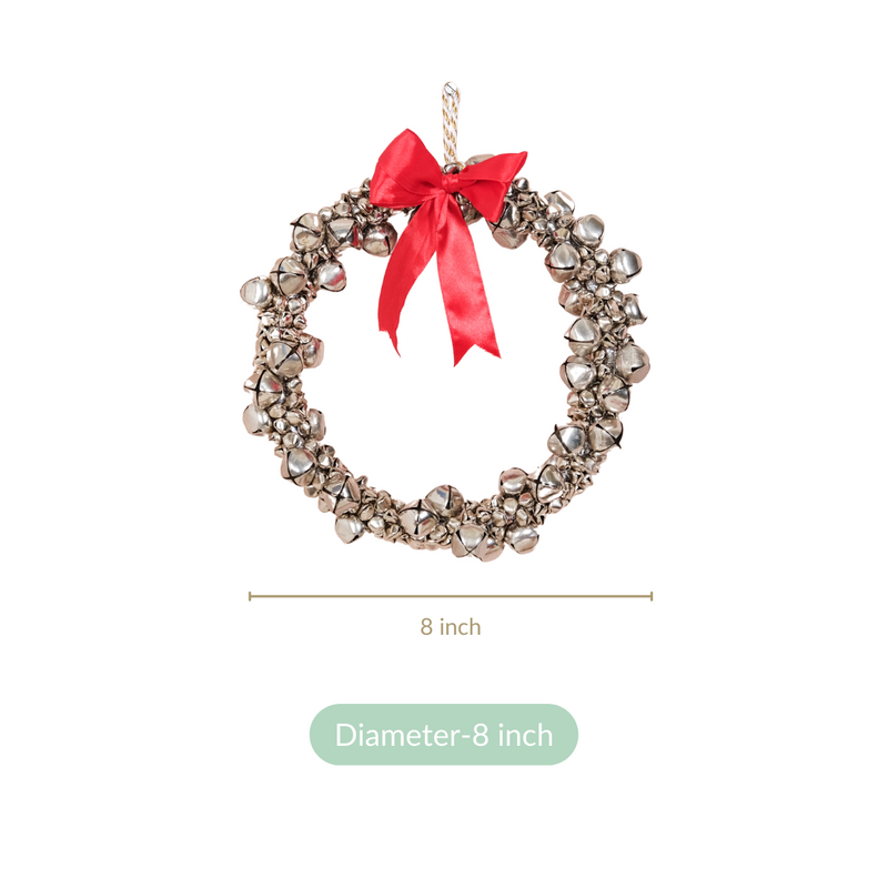 Decorative Silver Bells Wreath- Decorative Silver Wreath, Wreath with Bells, Silver Holiday Wreath, Festive Wreath Decor