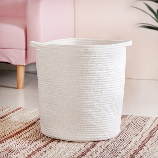 White Basket With Pink Flowers 40cm