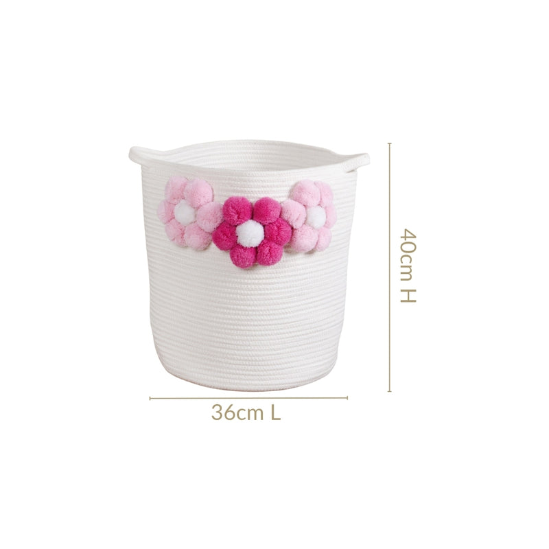 Big White Basket With Pink Flowers