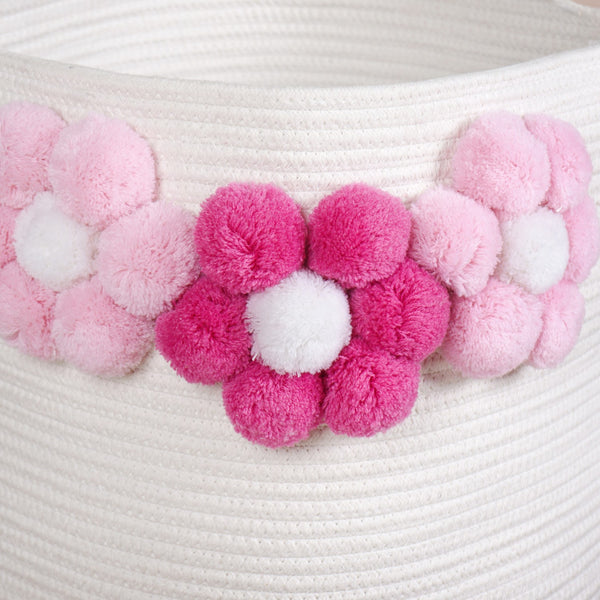 White Basket With Pink Flowers 40cm