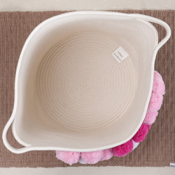 White Basket With Pink Flowers 40cm
