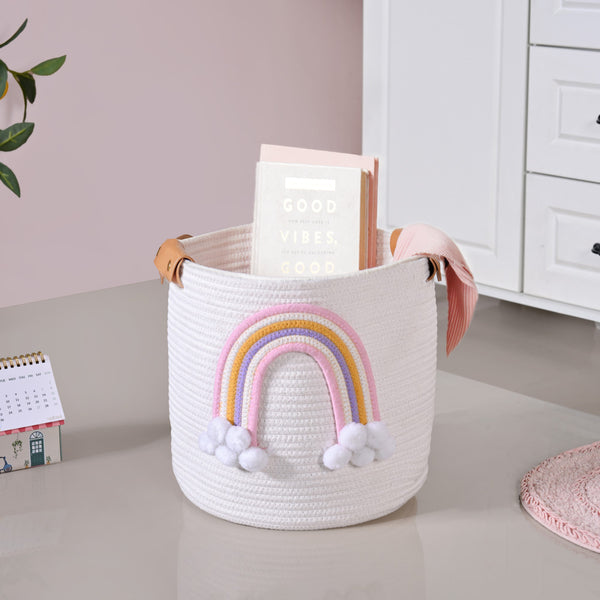 White Rainbow Basket With Handles 30cm