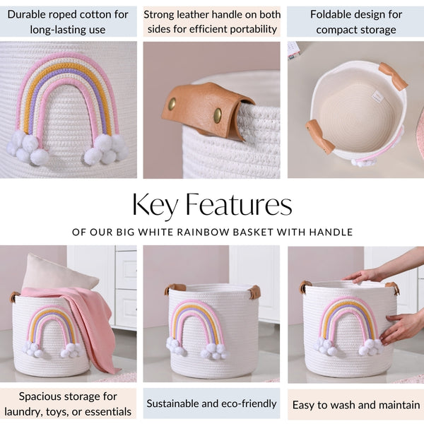 White Rainbow Basket With Handles 30cm