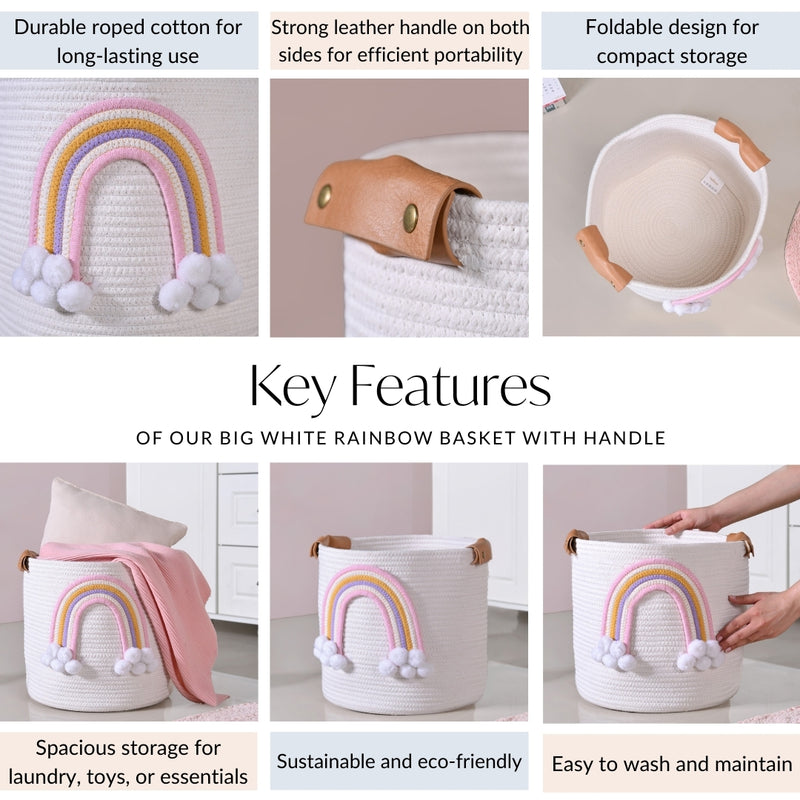 Big White Rainbow Basket With Handles
