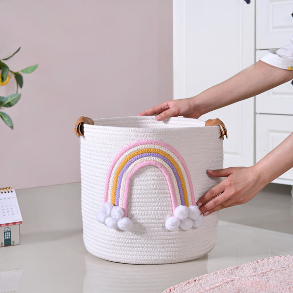White Rainbow Basket With Handles 30cm