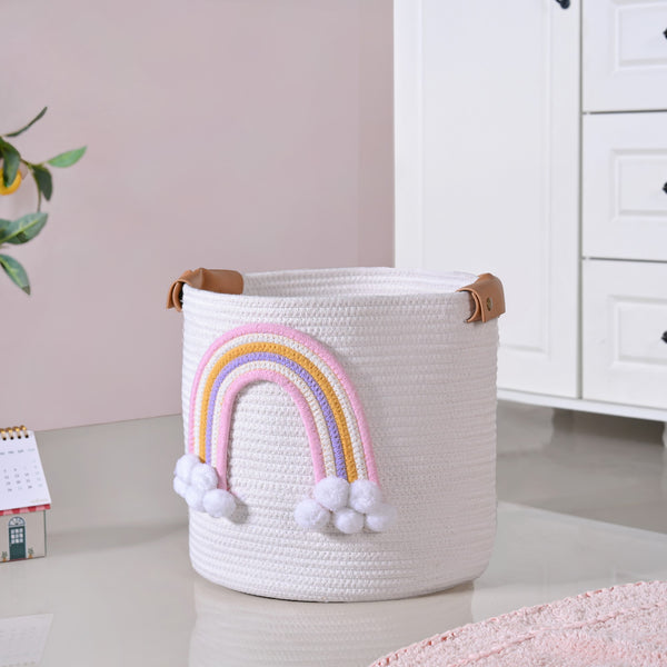 White Rainbow Basket With Handles 30cm