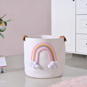 Big White Rainbow Basket With Handles