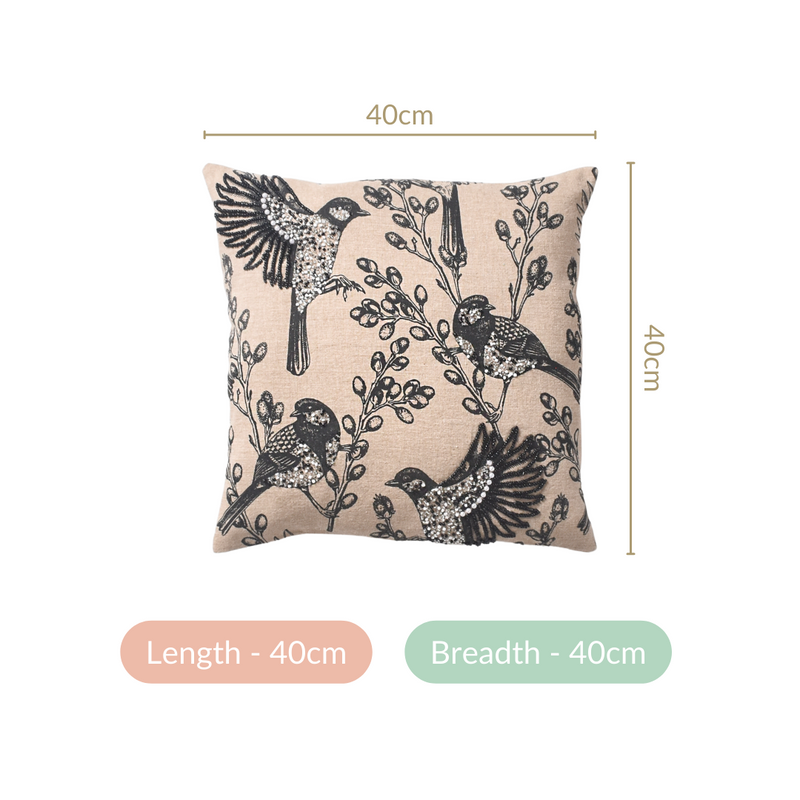 Embroidered Cotton Pillow Cover 15x15 Inch