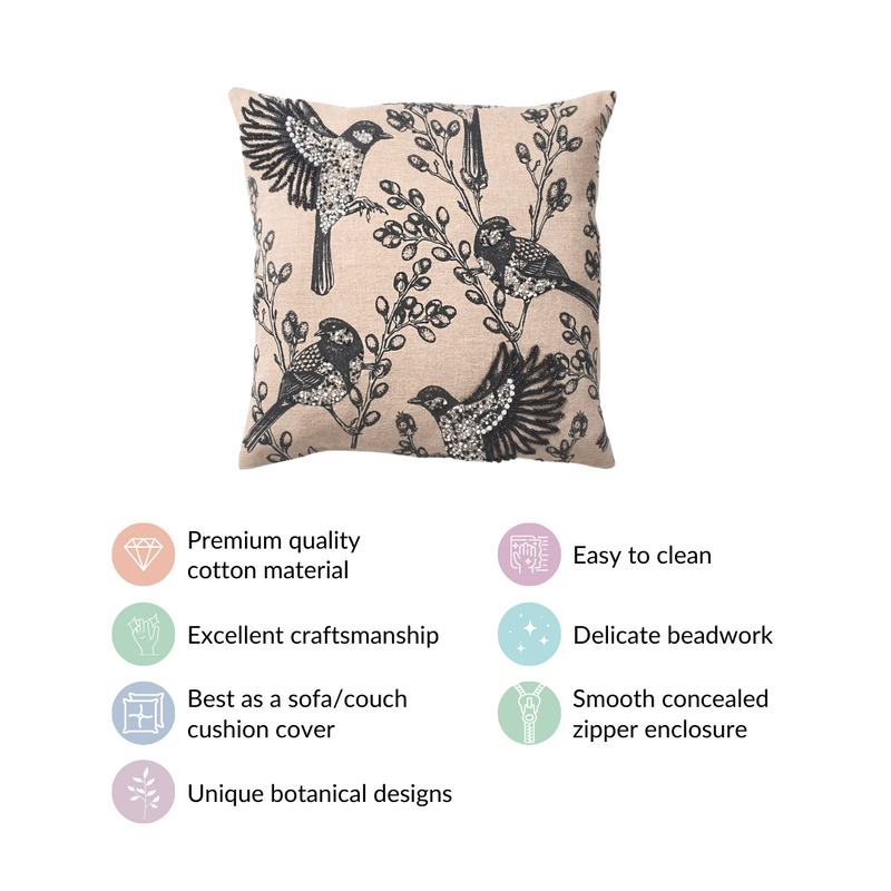 Embroidered Cotton Pillow Cover 15x15 Inch