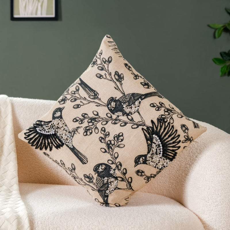 Embroidered Cotton Pillow Cover 15x15 Inch