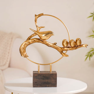 Bird Family Sculpture Showpiece Gold