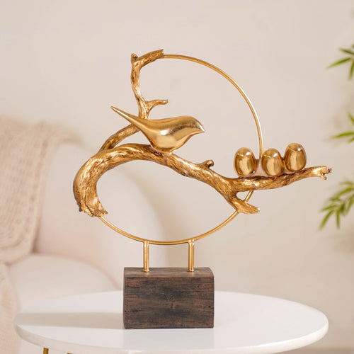 Bird Family Sculpture Showpiece Gold- Bird showpiece, gold showpiece, living room showpiece, bird sculpture, resin showpiece