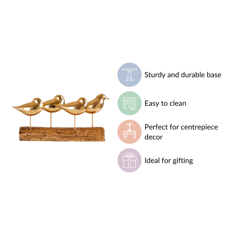 Gold Bird Showpiece With Stand - Bird Showpiece, Bird Decor with Bark Stand, Decorative Gold Bird Figurine