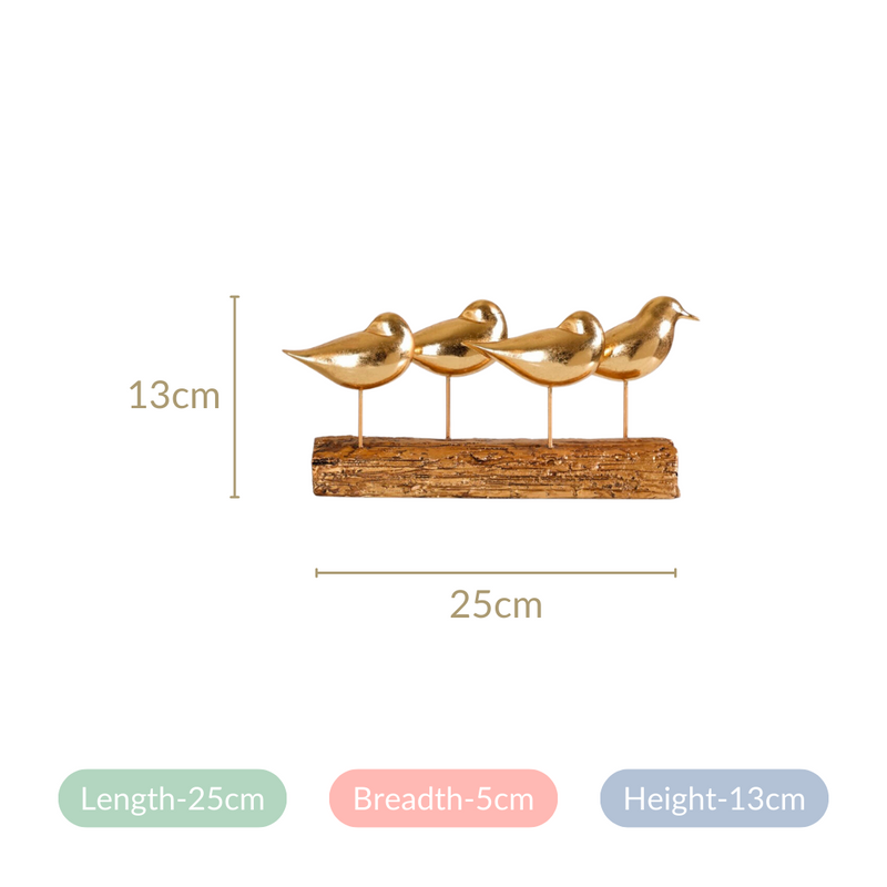 Gold Bird Showpiece With Stand - Bird Showpiece, Bird Decor with Bark Stand, Decorative Gold Bird Figurine