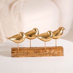 Gold Bird Showpiece With Stand - Bird Showpiece, Bird Decor with Bark Stand, Decorative Gold Bird Figurine