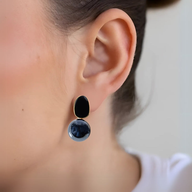 Black And Grey Contemporary Pearl Earrings