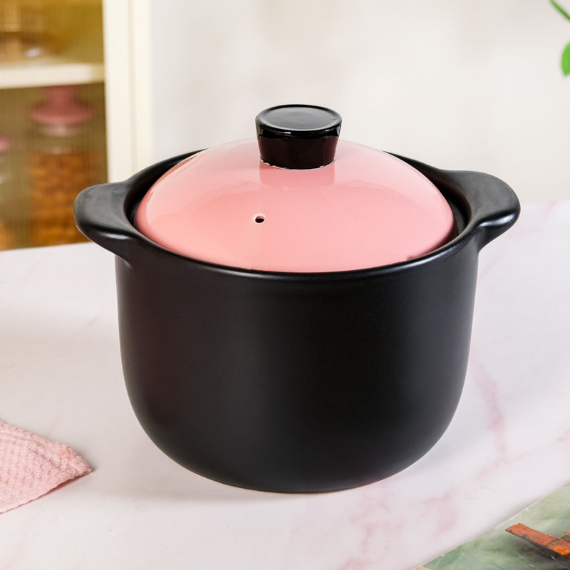 Black And Pink Big Ceramic Pot With Lid 6000ml