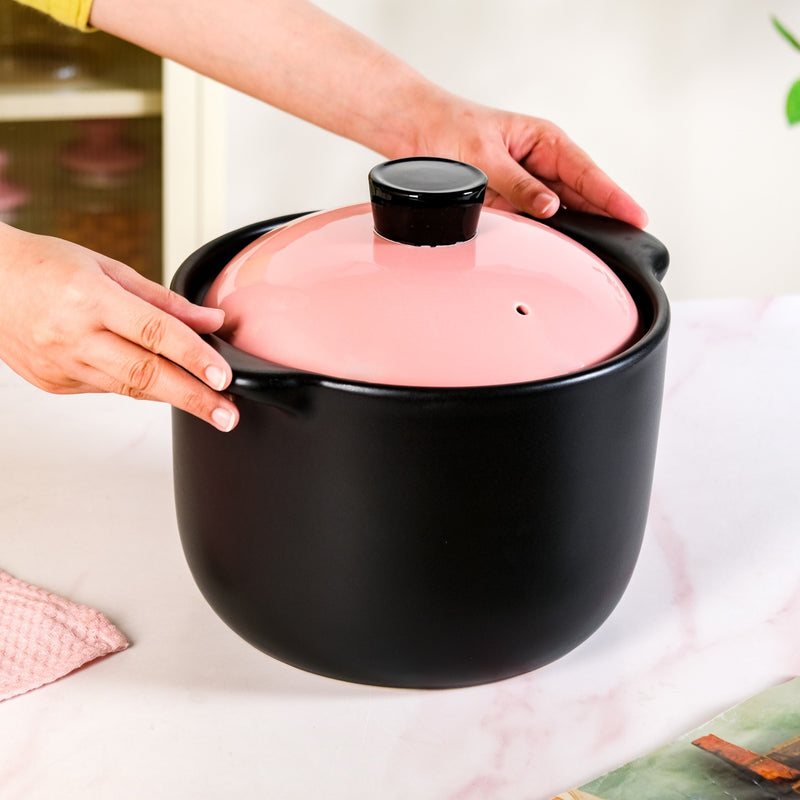 Black And Pink Big Ceramic Pot With Lid 6000ml