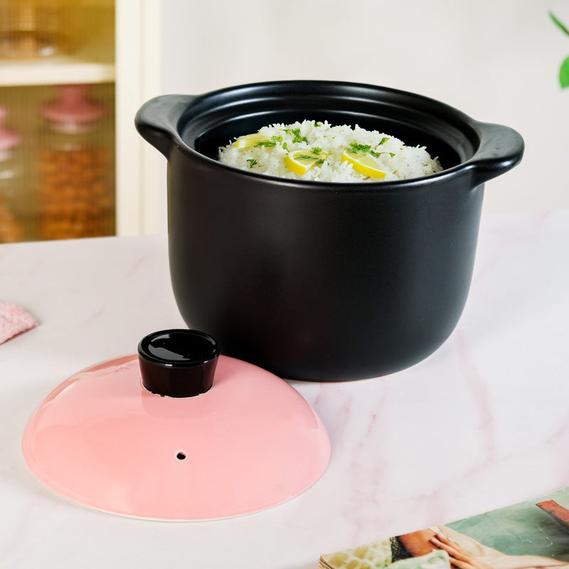 Black And Pink Big Ceramic Pot With Lid 6000ml