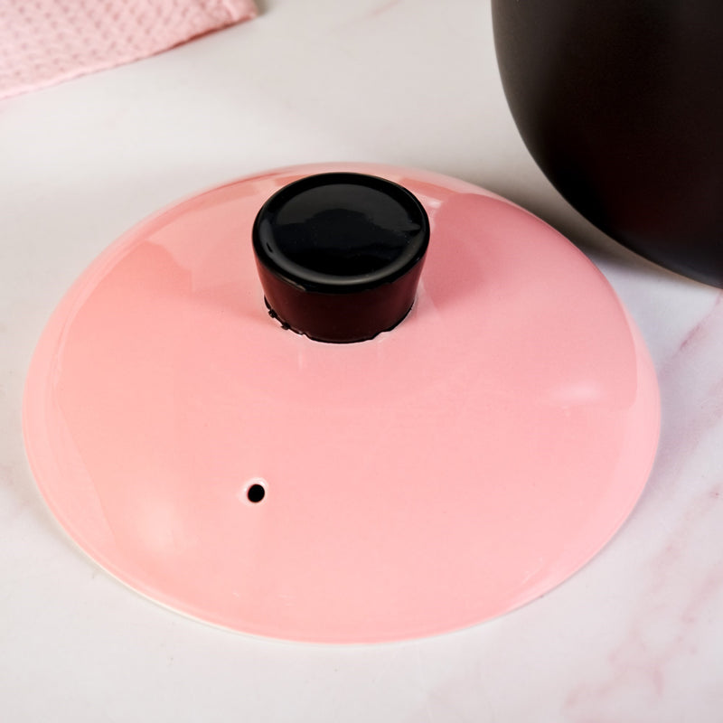 Black And Pink Big Ceramic Pot With Lid 6000ml