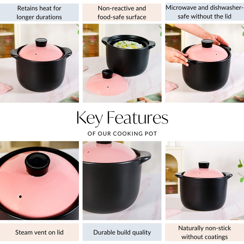 Black And Pink Big Ceramic Pot With Lid 6000ml
