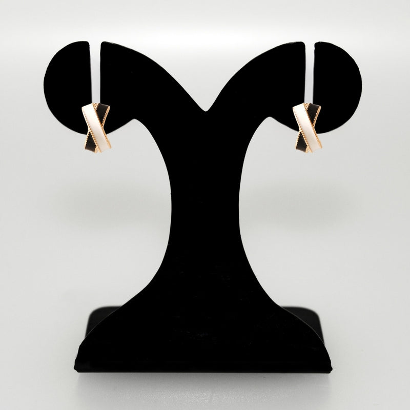 Black And White Crisscross Hoop Earrings