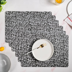 Black And White Intrecciato Weave Rectangular Table Mat Set Of 6