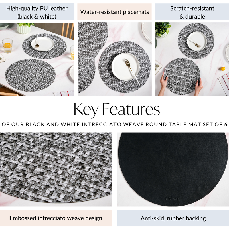 Black And White Intrecciato Weave Round Table Mat Set Of 6