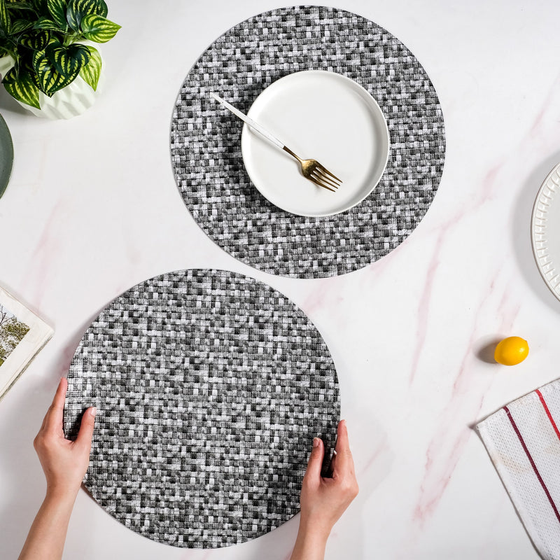 Black And White Intrecciato Weave Round Table Mat Set Of 6