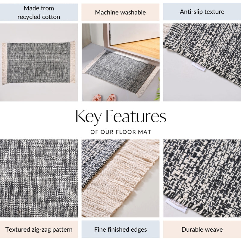 Black And White Tweed Floor Mat 96x53cm