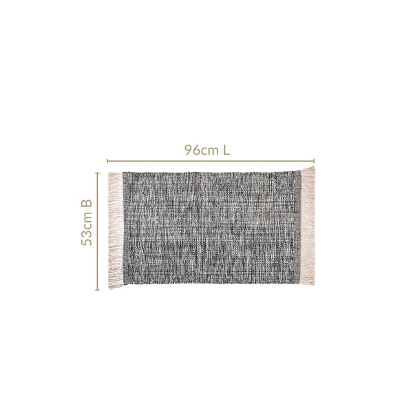 Black And White Tweed Cotton Anti Slip Floor Mat 96x53cm