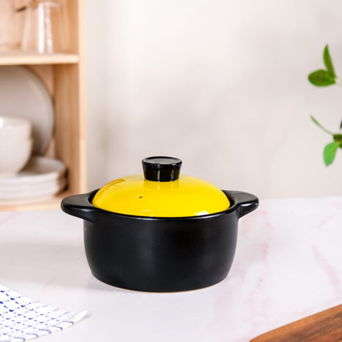 Black And Yellow Ceramic Cooking Pot With Lid 1200ml