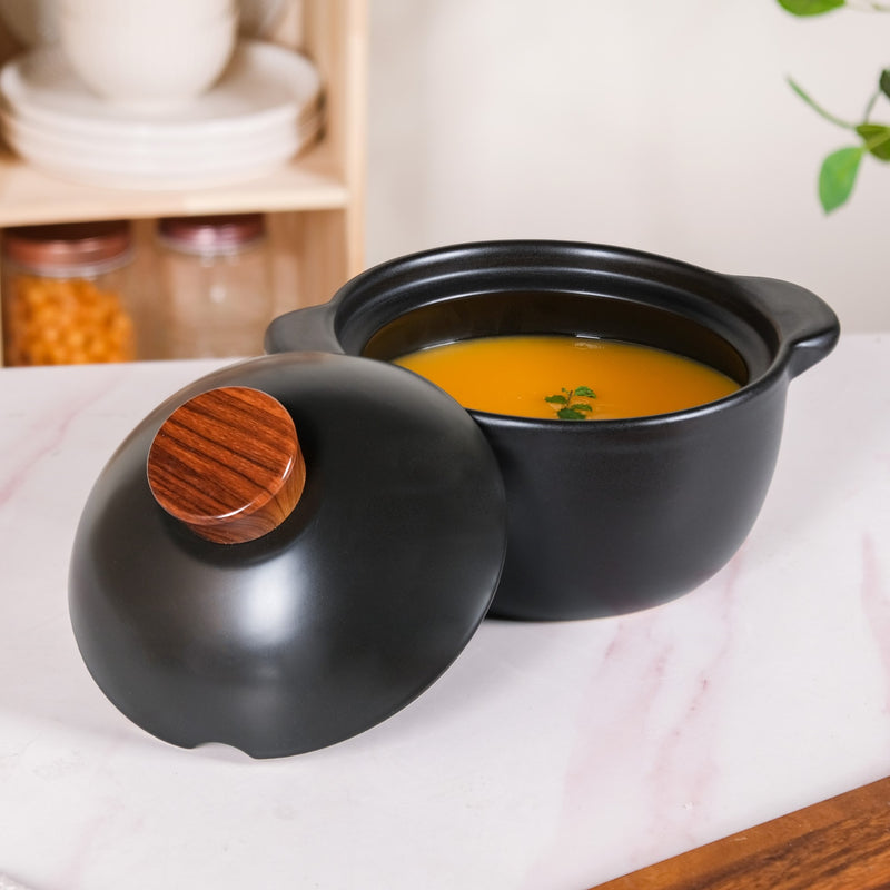 Black Ceramic Clay Pot For Cooking 2250ml