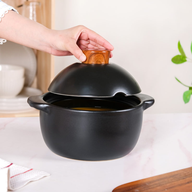 Black Ceramic Clay Pot For Cooking 2250ml