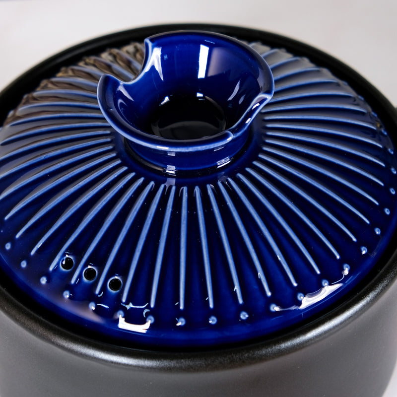 Black Ceramic Cooking Pot With Deep Blue Lid 3000ml