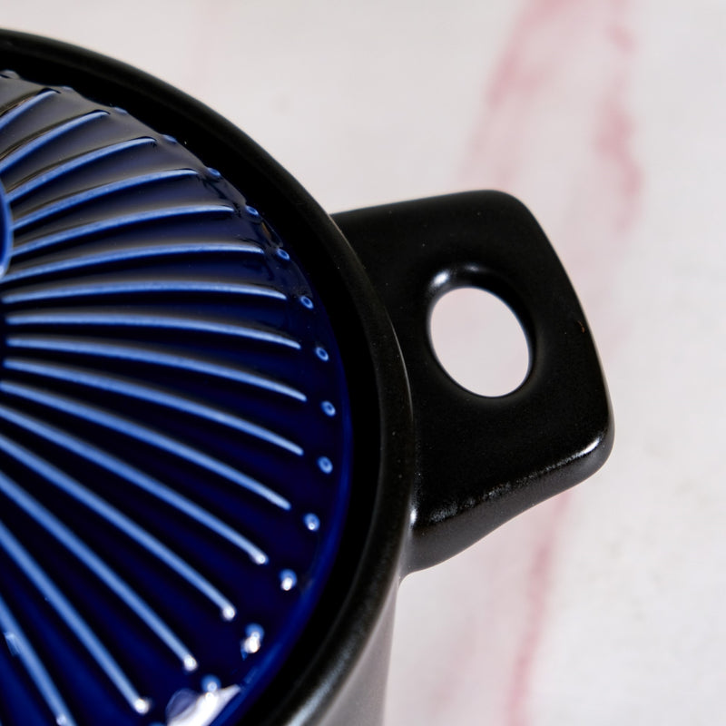 Black Ceramic Cooking Pot With Deep Blue Lid 3000ml
