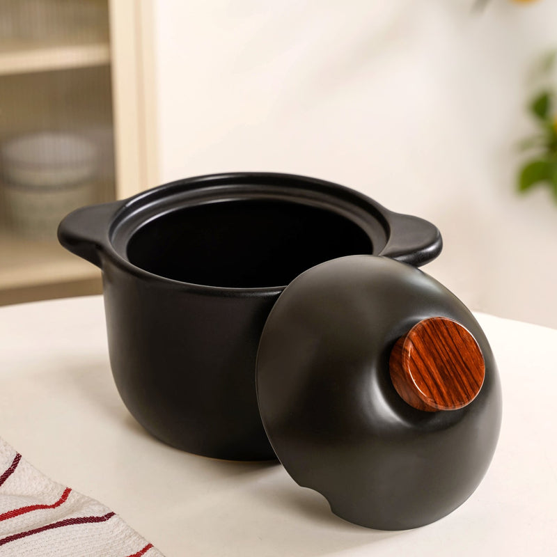 Black Ceramic Cooking Pot With Lid 3300ml