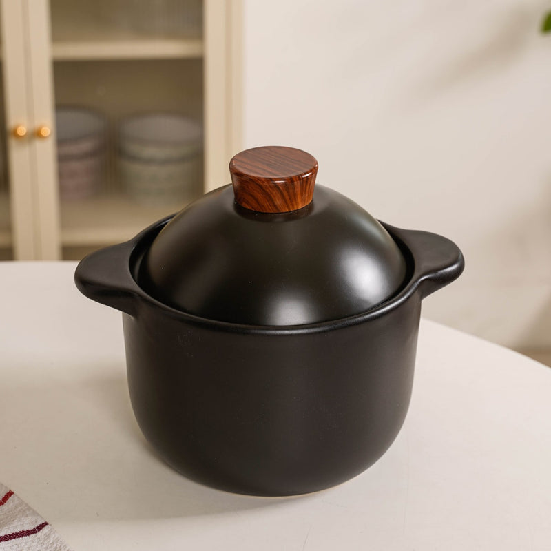 Black Ceramic Cooking Pot With Lid 3300ml
