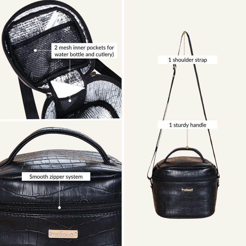 Black Croco Lunch Bag With Insulation