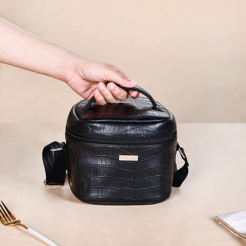 Black Croco Lunch Bag With Insulation