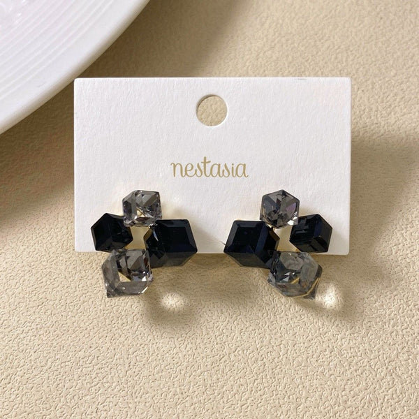 Black Cube Cluster Earrings