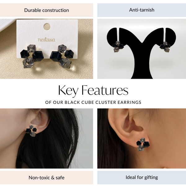 Black Cube Cluster Earrings