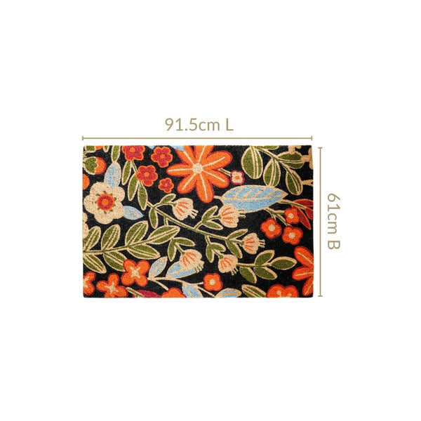 Black Floral Coir Mat 36x24 Inch