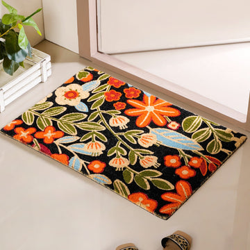 Black Floral Coir Mat 36x24 Inch