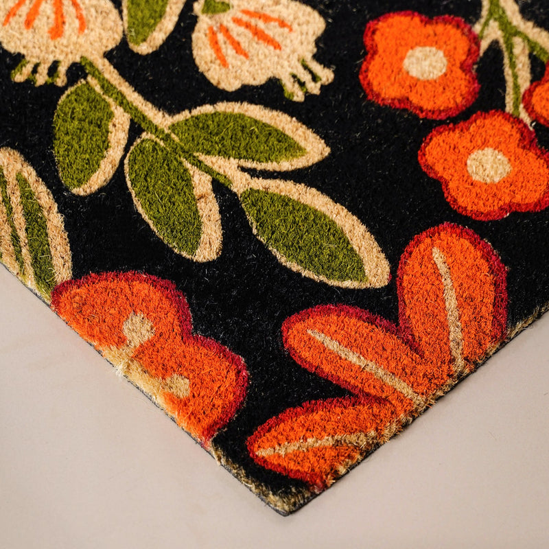 Black Floral Coir Mat 36x24 Inch